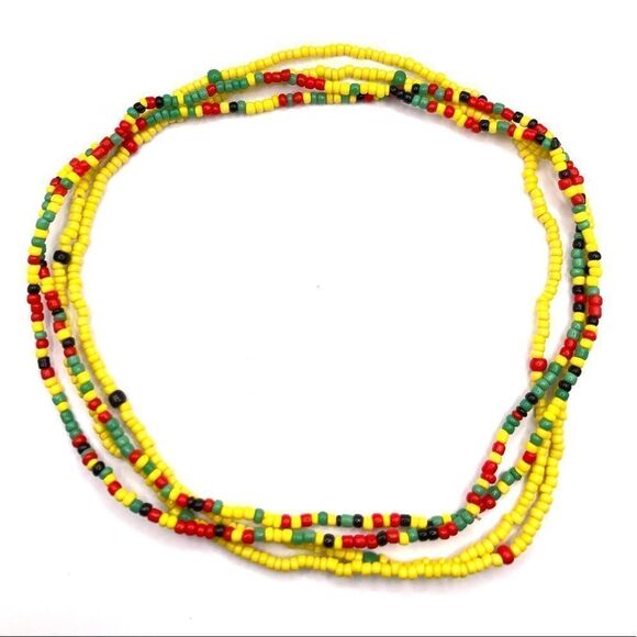 Set of 2 Yellow Colorful seed bead necklace bracelet waist chain - Picture 2 of 4